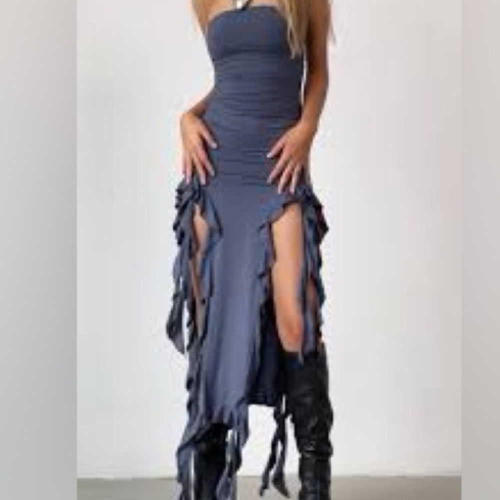 Thirty Thirty LA Dusty Blue Ruffle Dress